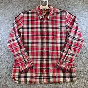 Brooks Brothers Red Fleece Shirt Men's XL Long Sleeve Button Up Cotton Plaid Red